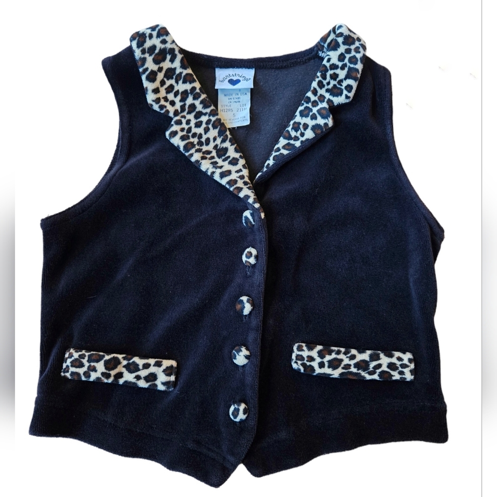 Vintage 1990s Y2K Hartstrings black velour animal cheetah print vest